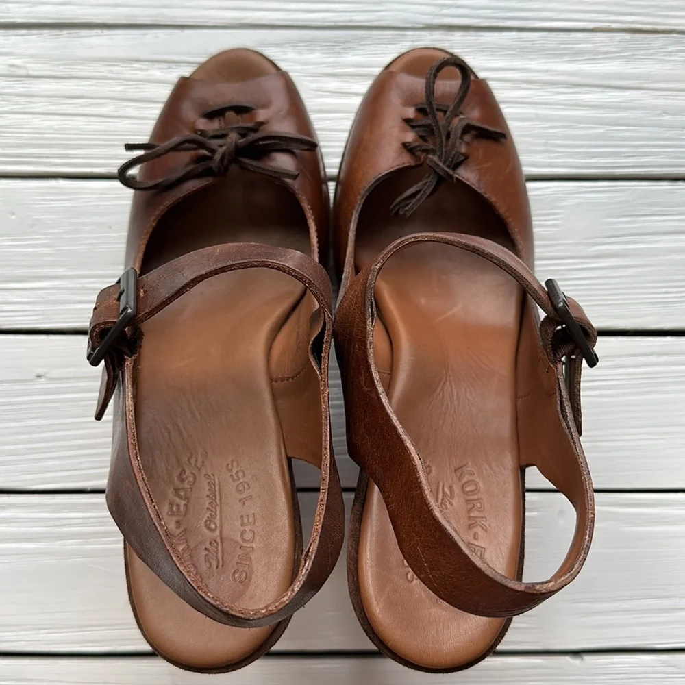 Kork-Ease Brown Bellevue Leather Wedge Sandal Lace-Up size 10